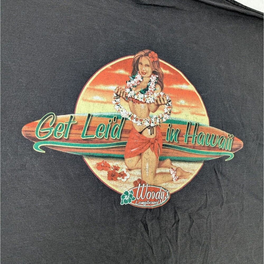 Vintage Woody's Longboards Hawaii T-Shirt Mens 2XL Surf Pinup Hula Graphic